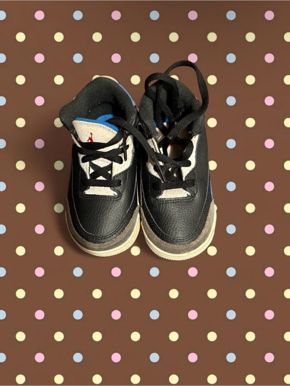 Jordan Kids Black and Cream Sneakers with Blue Accent